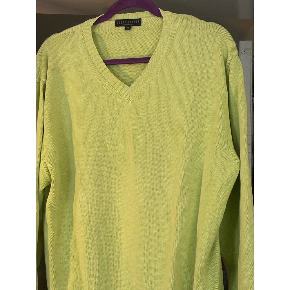 Scott Barber Green Sweater Mens XL V-neck Long Sleeve 100% Cotton Made in Italy - Picture 2 of 8
